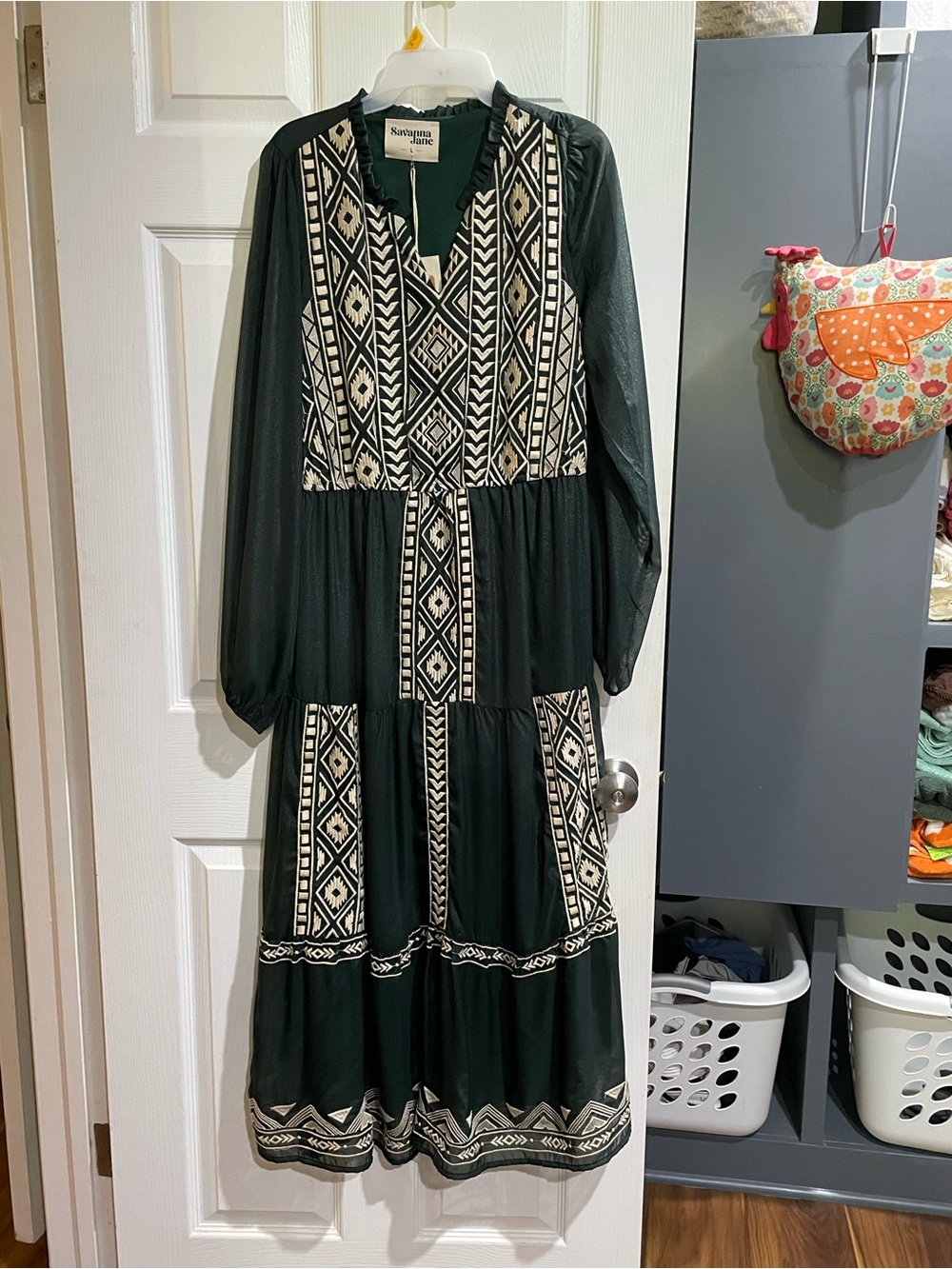 Savanna Jane Dark Green Embroidered Midi Dress